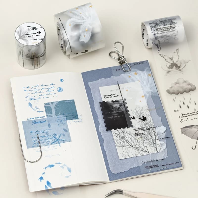 Journal GO 5cmx2m Floating Light Fragments Matte PET Tape Ocean & Coffee Decals for Journaling Scrapbooking Planners & DIY Card