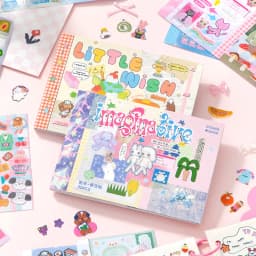 30sheet Kawaii cartoon flash sand die-cutting sticker+writable sticky note sticker double splicing M5 sticker book DIY scrapbook