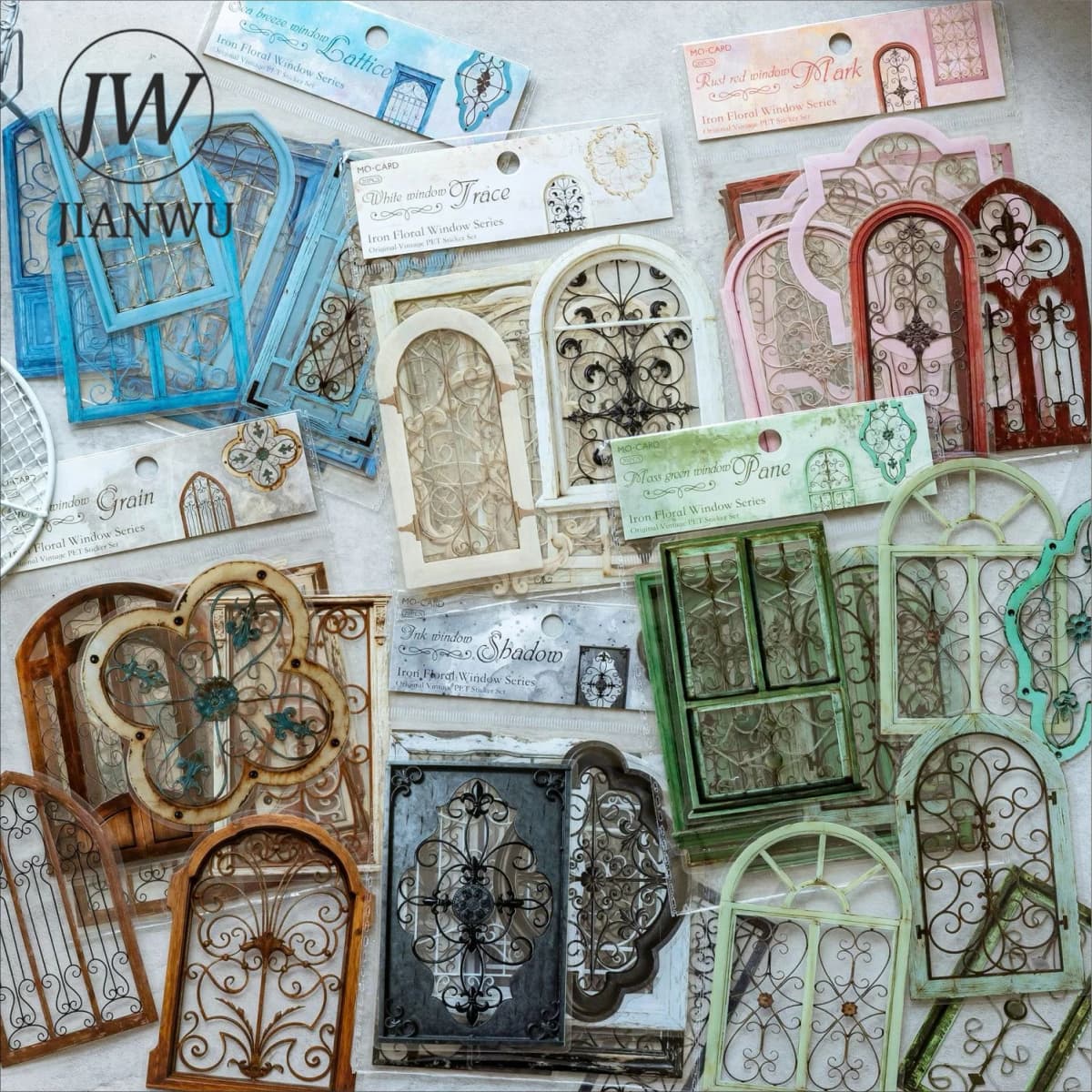 JIANWU Vintage Baroque Window Landscape Material Collage Scrapbooking PET Sticker Creative DIY Journal Stationery