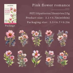 JIANWU 20 Sheets Floral Scent Series Vintage Flower Landscaping Material Collage PET Sticker Creative DIY Journal Stationery