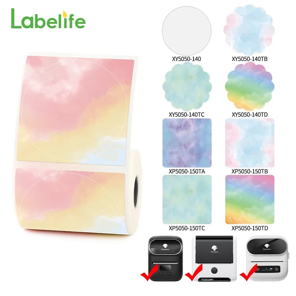 M110 M200 M221 2' Color Circle Thermal Sticker Label Self-Adhesive Round Direct Sticker Label for DIY Logo Design QR Code 1 Roll