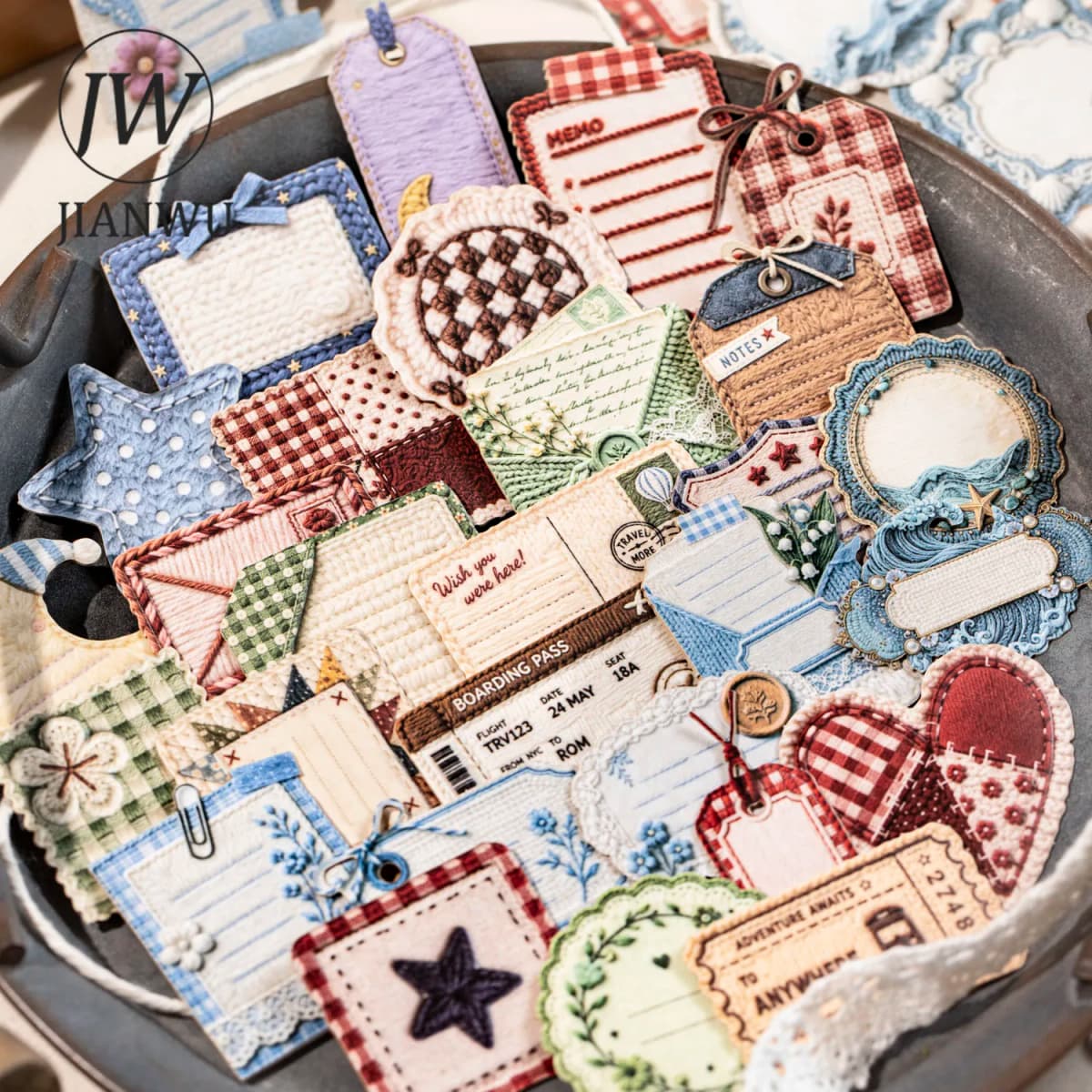 JIANWU Vintage Weave Label Relief Landscape Material Collage Scrapbooking Sticker Creative DIY Journal Stationery