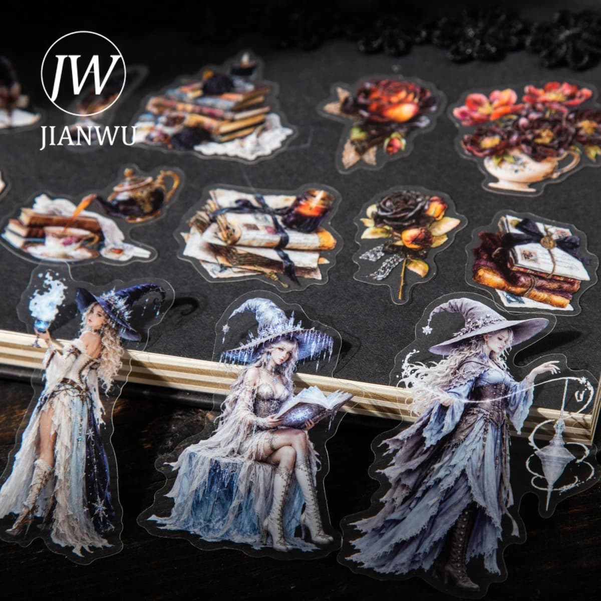 JIANWU Vintage Witch Character Landscape Material Collage Scrapbooking PET Sticker Creative DIY Journal Stationery