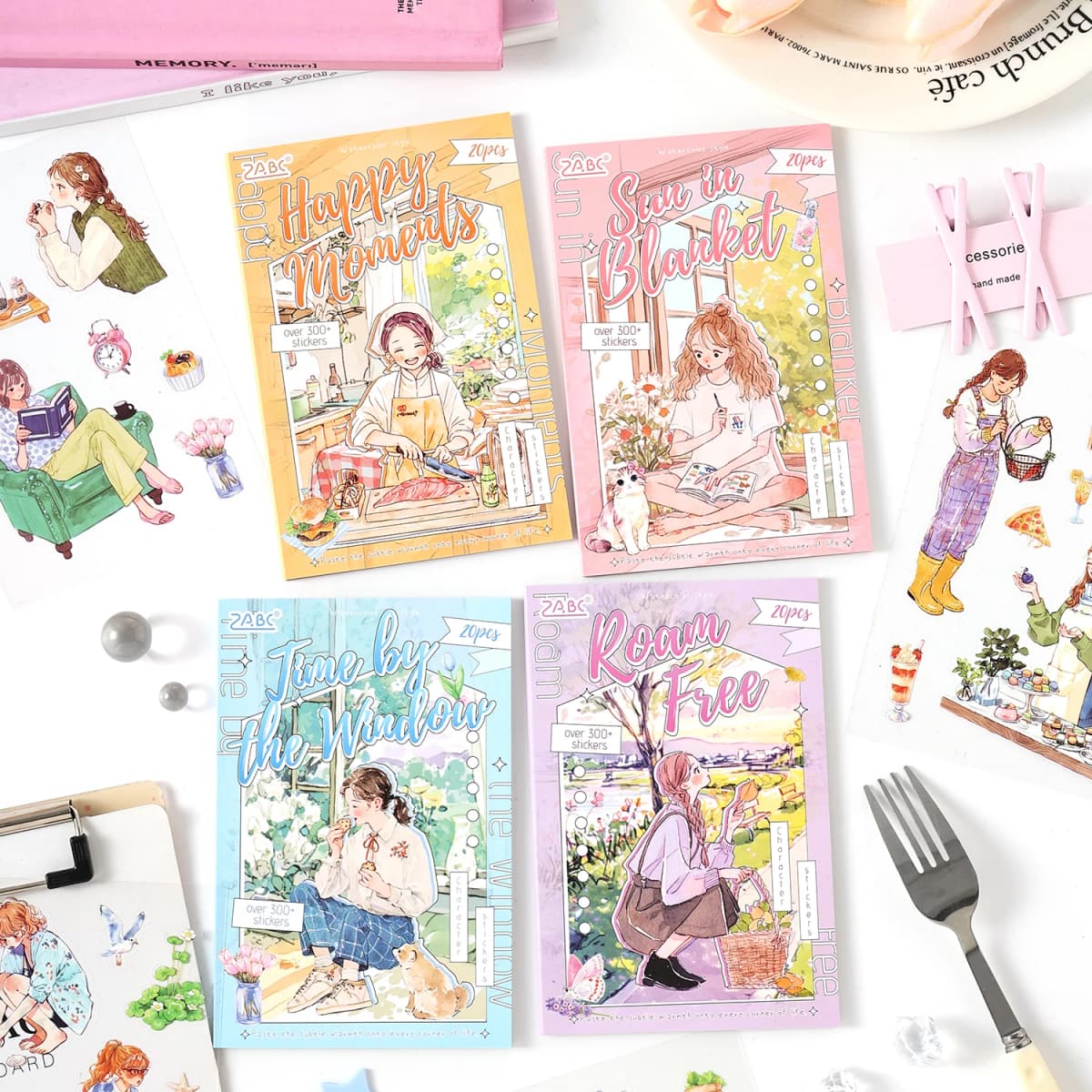 Mr. Paper 20pcs/Pack Cute Character PET Sticker Book for DIY Journal Phone Case Scrapbook Envelope Greeting Card Calendar