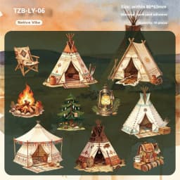 JIANWU Vintage Camping Tent Landscape Material Collage Scrapbooking Sticker Creative DIY Journal Stationery
