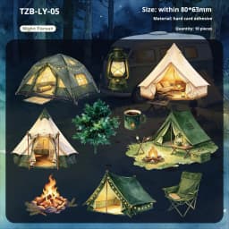 JIANWU Vintage Camping Tent Landscape Material Collage Scrapbooking Sticker Creative DIY Journal Stationery