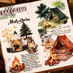 JIANWU Vintage Camping Tent Landscape Material Collage Scrapbooking Sticker Creative DIY Journal Stationery