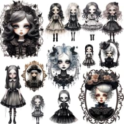 12Pcs/Pack Gothic Black Dress Doll Sticker DIY Craft Scrapbooking Album Junk Journal Decorative Stickers