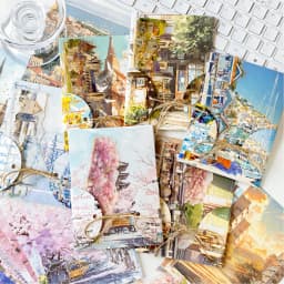 32pcs Japanese landscape PET+paper die-cutting stickers DIY collage stickers cutting materials handmade diary album