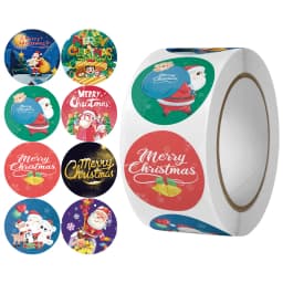 500pcs Merry Christmas Stickers 1 inch Round Christmas Tags Stickers for Kids Gift Baking Package Envelope Stationery Decor