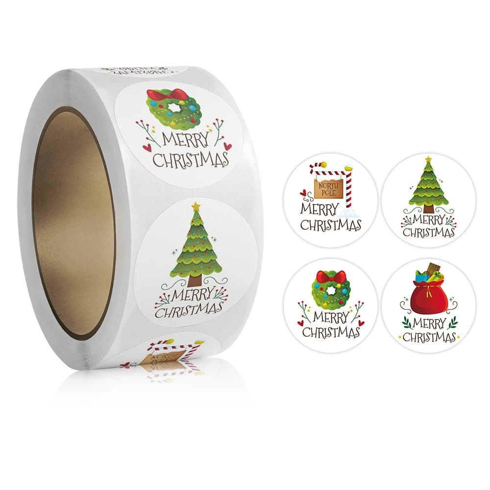 500pcs Merry Christmas Stickers 1 inch Round Christmas Tags Stickers for Kids Gift Baking Package Envelope Stationery Decor