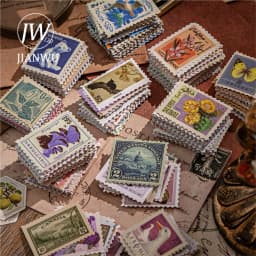 JIANWU Stamp Collector Series Vintage Plant Flower Stamp Landscape Material Collage Sticker Creative DIY Journal Stationery