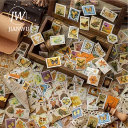 JIANWU Stamp Collector Series Vintage Plant Flower Stamp Landscape Material Collage Sticker Creative DIY Journal Stationery