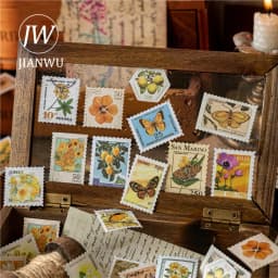 JIANWU Stamp Collector Series Vintage Plant Flower Stamp Landscape Material Collage Sticker Creative DIY Journal Stationery