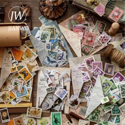 JIANWU Stamp Collector Series Vintage Plant Flower Stamp Landscape Material Collage Sticker Creative DIY Journal Stationery