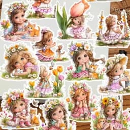 1 Set Sweet Cute Little Girl Flower Kitten Stickers Hand Account Cute Diy Album Stationery Planner Journaling Scrapbooking