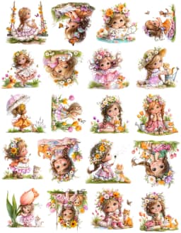 1 Set Sweet Cute Little Girl Flower Kitten Stickers Hand Account Cute Diy Album Stationery Planner Journaling Scrapbooking