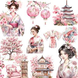 12Pcs/Pack Japanese Sakura Kimono Sticker DIY Craft Scrapbooking Album Junk Journal Decorative Stickers