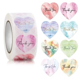 100-500pcs Heart Thank You Stickers Flowers Decorative Sealing Stickers for Wedding Gift Packaging Small Business Supplies 1inch