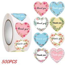 100-500pcs Heart Thank You Stickers Flowers Decorative Sealing Stickers for Wedding Gift Packaging Small Business Supplies 1inch