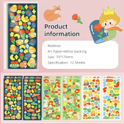 MOHAMM-Cute Cartoon Glitter Laser Animal Stickers, Photo Frames Greeting Cards, Diary Journal Decorative Materia, 12 Sheets