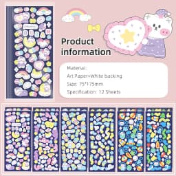 MOHAMM-Cute Cartoon Glitter Laser Animal Stickers, Photo Frames Greeting Cards, Diary Journal Decorative Materia, 12 Sheets