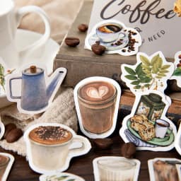 46pcs Kawaii Stationery Stickers Set Vintage Coffee Plant Diary Scrapbooking Decorative DIY School Supplies Cute Theme