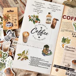 46pcs Kawaii Stationery Stickers Set Vintage Coffee Plant Diary Scrapbooking Decorative DIY School Supplies Cute Theme