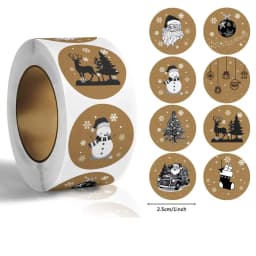 500pcs/ROLL Kraft Paper Christmas Stickers New Year Thank You Stickers Christmas Decoration for Card Gift Box Package 1inch