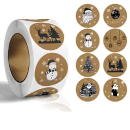 500pcs/ROLL Kraft Paper Christmas Stickers New Year Thank You Stickers Christmas Decoration for Card Gift Box Package 1inch