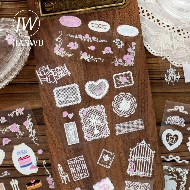 JIANWU Vintage Lace Flower Fence Landscape Material Collage Scrapbooking PVC Transfer Sticker Creative DIY Journal Stationery