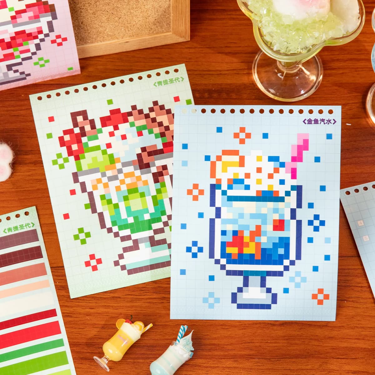 JIAMEI 20sheets Bean Workshop Series Kawaii Cartoon Pixel Collar Sticker Book Creative Handmade Scrapbook Stationery Stickers
