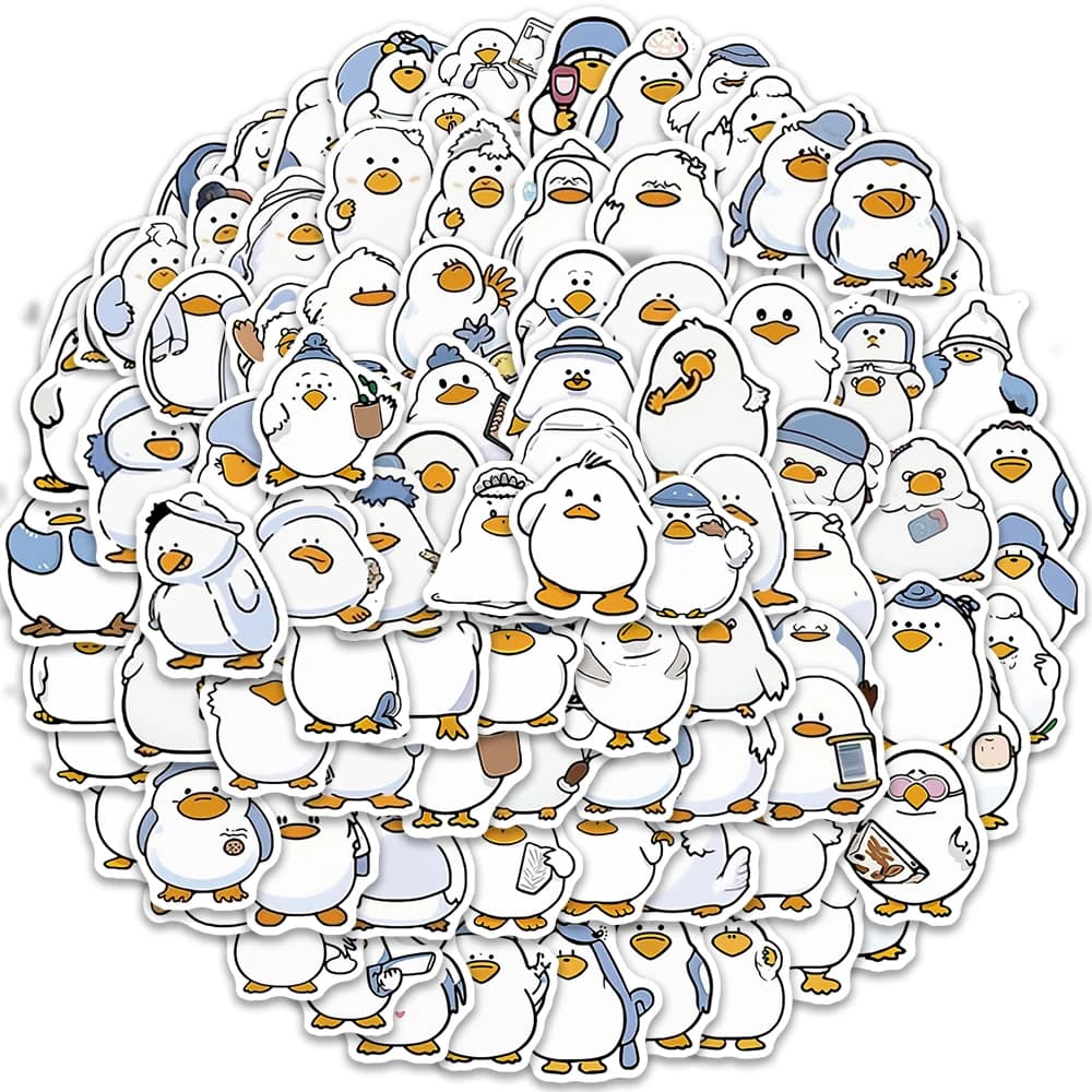 100PCS Cartoon Duck Stickers Cute Creative Simple Handheld Account Material Phone Case Laptop Luggage Water Cup Waterproof