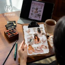 JIANWU Planner's Daily Series Vintage Character Landscaping Material Collage PET Sticker Creative DIY Journal Stationery