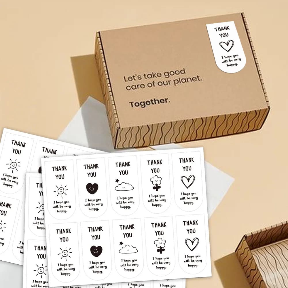 100pcs Cute Thank You Stickers for Small Business Packaging Sticker Gift Box Decor Open Me Stickers 3*6.5CM
