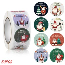 50-500Pcs Christmas Tree Santa Claus Merry Christmas Stickers 2.5cm Thank You Stickers for Gift Sealing Holiday Candy Bag Decor