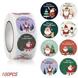 50-500Pcs Christmas Tree Santa Claus Merry Christmas Stickers 2.5cm Thank You Stickers for Gift Sealing Holiday Candy Bag Decor