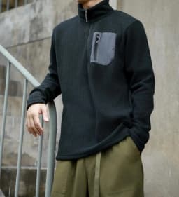 Afashion Outdoor Half Zipper Fleece Sweatshirt Couple Style Stand Collar Wave Texture Thermal Casual Men's Women's Warm Cardigan