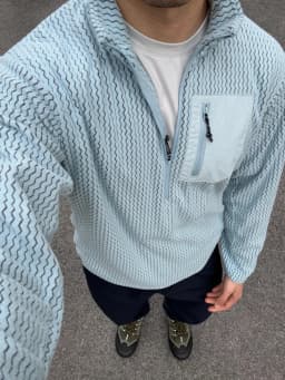 Afashion Outdoor Half Zipper Fleece Sweatshirt Couple Style Stand Collar Wave Texture Thermal Casual Men's Women's Warm Cardigan
