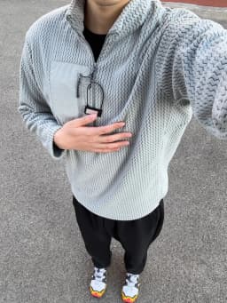 Afashion Outdoor Half Zipper Fleece Sweatshirt Couple Style Stand Collar Wave Texture Thermal Casual Men's Women's Warm Cardigan