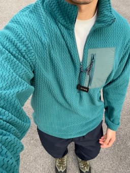 Afashion Outdoor Half Zipper Fleece Sweatshirt Couple Style Stand Collar Wave Texture Thermal Casual Men's Women's Warm Cardigan