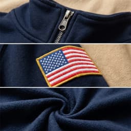 Y2K American Flag Embroider Hoodies Quarter Zip Sweatshirts Men Navy Blue White Pullover Patch Sleeve Streetwear Casual Sweater