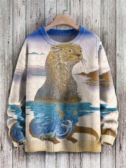 Retro Japanese Style Painting Cat Art Casual Print Knit Pullover Sweater Women For Men Sweater