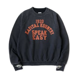 Men Vintage Letter Print Crewneck Sweatshirt Indigo Washed Distressed Raglan Sleeve Japanese Retro Casual Pullover Top