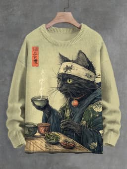 Men's Otter Drink Tea Japanese Fall Art Print Knit Sweatshirt Women For Men Sweater
