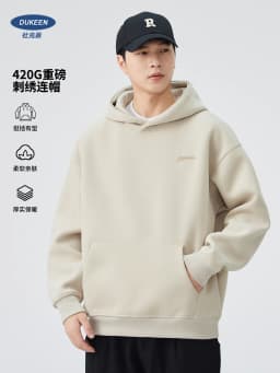 DUKEEN 420G Heavyweight Men's Hooded Sweatshirt Autumn and Winter Casual Trend Embroidered Loose Fit Pullover Men's Clothing