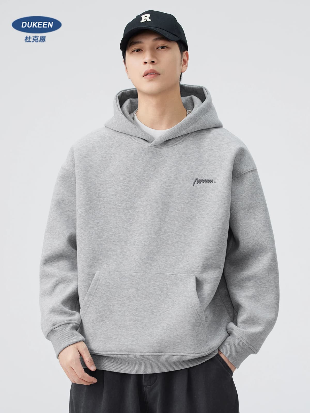 DUKEEN 420G Heavyweight Men's Hooded Sweatshirt Autumn and Winter Casual Trend Embroidered Loose Fit Pullover Men's Clothing
