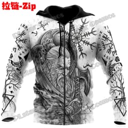Raven Odin Tattoo Helm of Awe Runes 3D Printed Fashion Men's Zipper Hoodie Autumn Streetwear Unisex Casual Zip Up Hoodies HW62