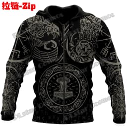 Raven Odin Tattoo Helm of Awe Runes 3D Printed Fashion Men's Zipper Hoodie Autumn Streetwear Unisex Casual Zip Up Hoodies HW62