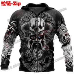 Raven Odin Tattoo Helm of Awe Runes 3D Printed Fashion Men's Zipper Hoodie Autumn Streetwear Unisex Casual Zip Up Hoodies HW62